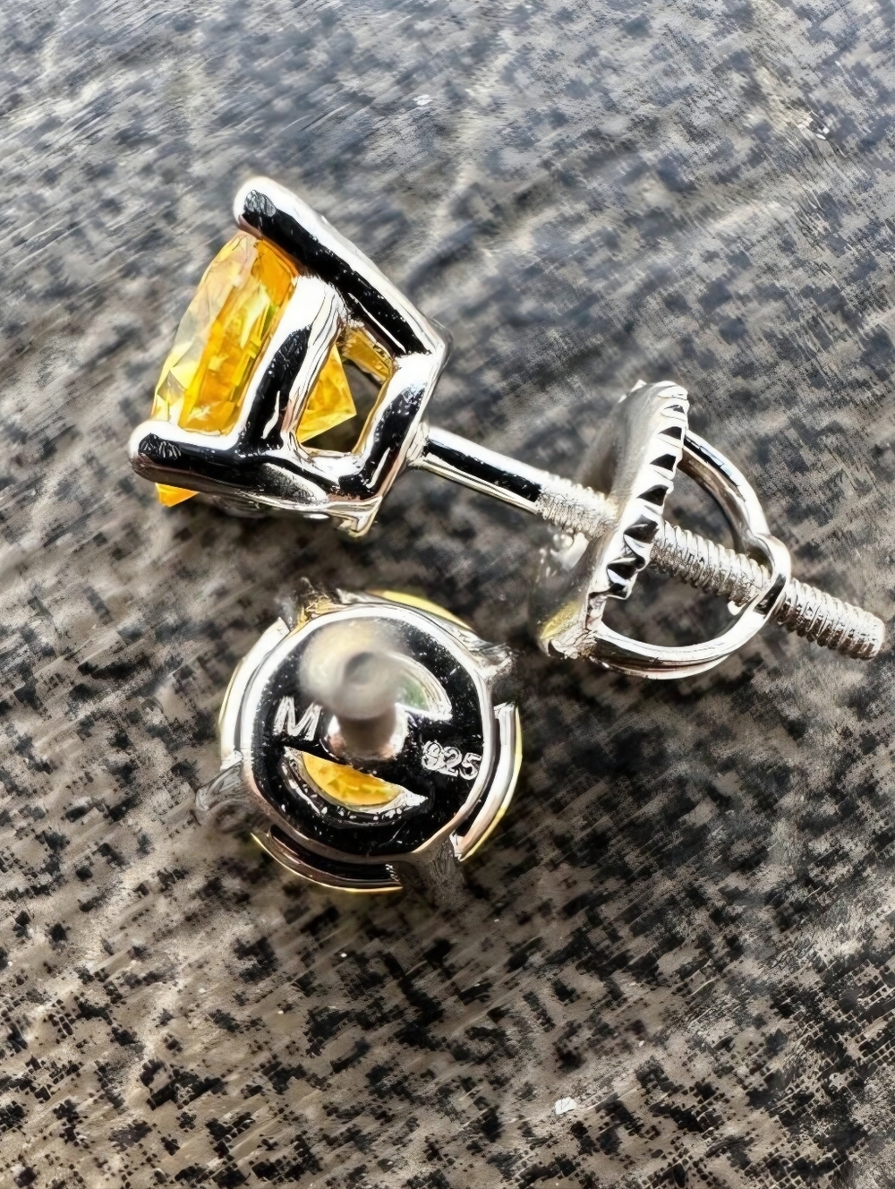 Canary Yellow Moissanite Screwback Stud Earrings 925 Silver 5mm NEW - Picture 7 of 10